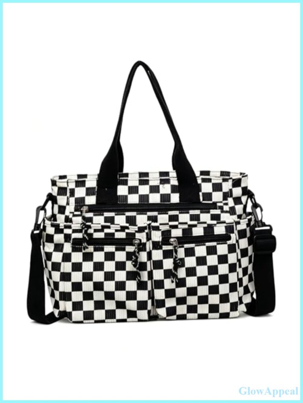 Corduroy Canvas Tote Bag for Women with Zipper Pockets Adjustable Strap